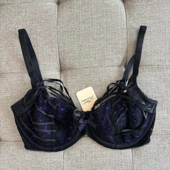 NWT! AGENT PROVOCATEUR RUDY BRA BLACK PURPLE SET Bra 36DD, Panties 4(L) - Picture 10 of 13